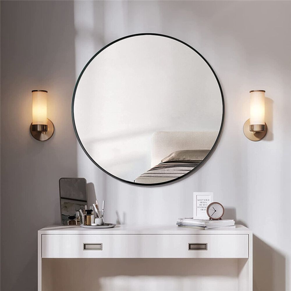 Round Metal Framed Mirror for Modern Living Room