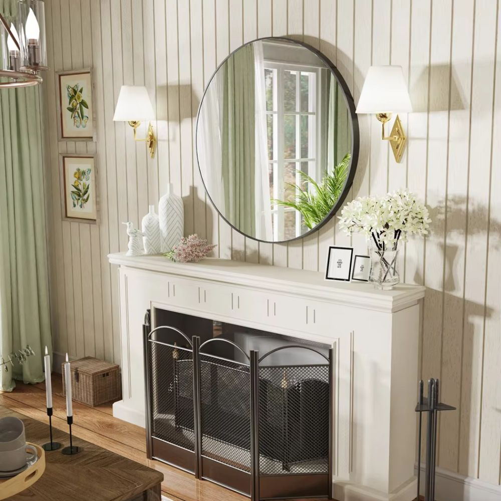 Round Metal Framed Mirror for Modern Living Room
