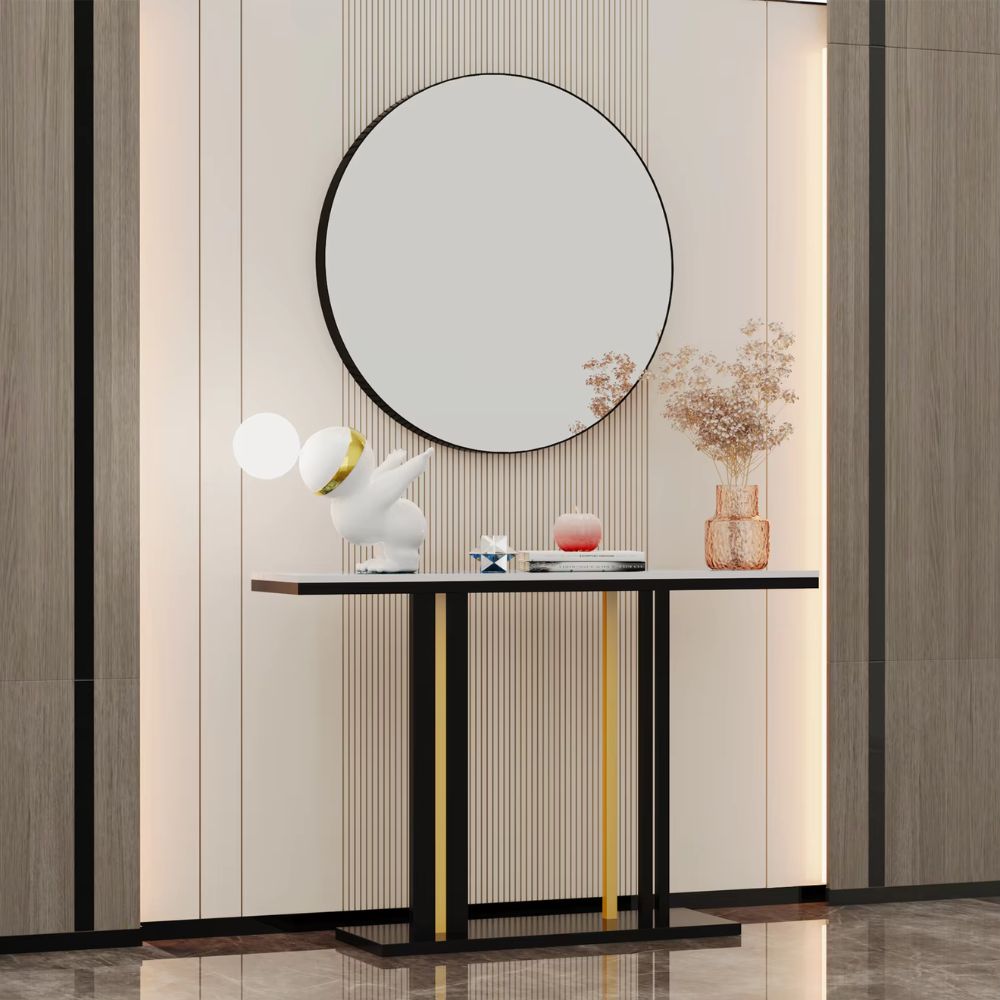 Round Metal Framed Mirror for Modern Living Room