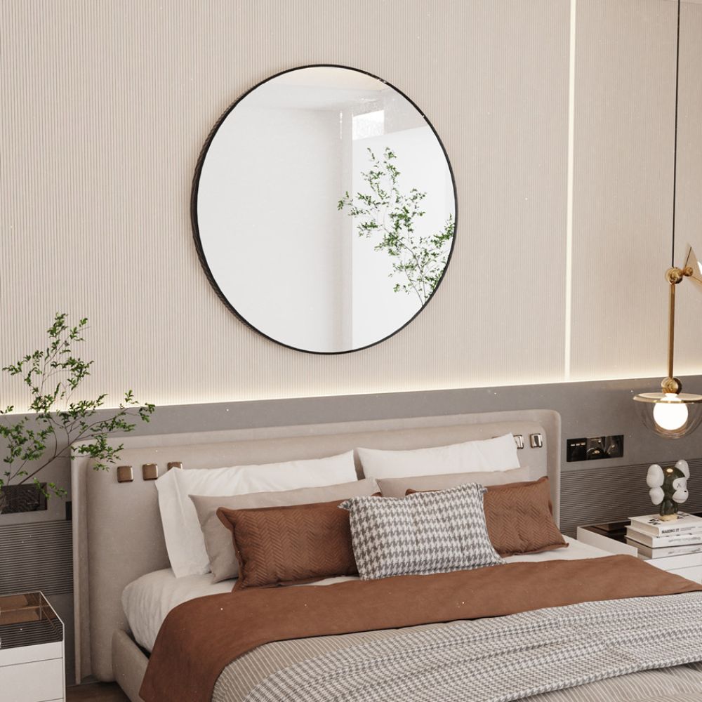 Round Metal Framed Mirror for Modern Living Room