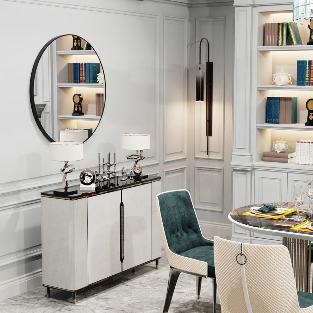 Round Metal Framed Mirror for Modern Living Room