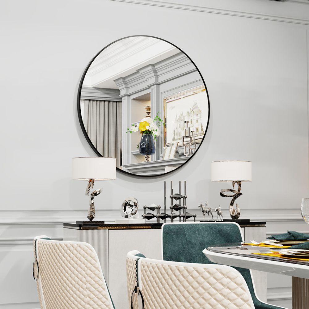 Round Metal Framed Mirror for Modern Living Room