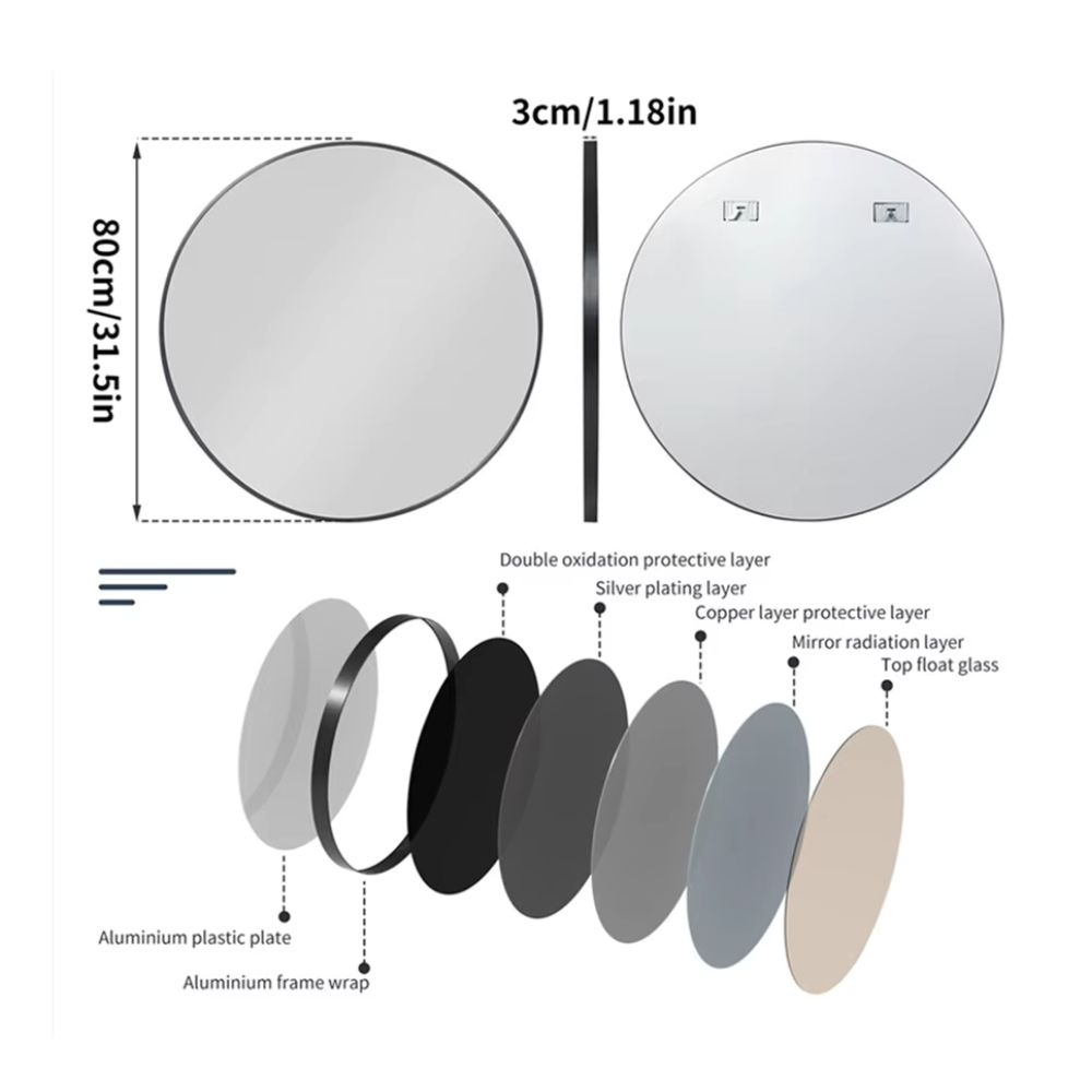 Round Metal Framed Mirror for Modern Living Room