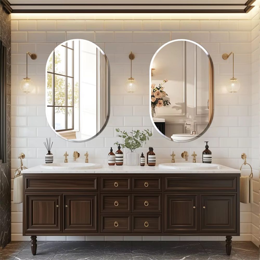 Stylish Frameless Long Oval Bathroom Vanity Mirror with Beveled Edge