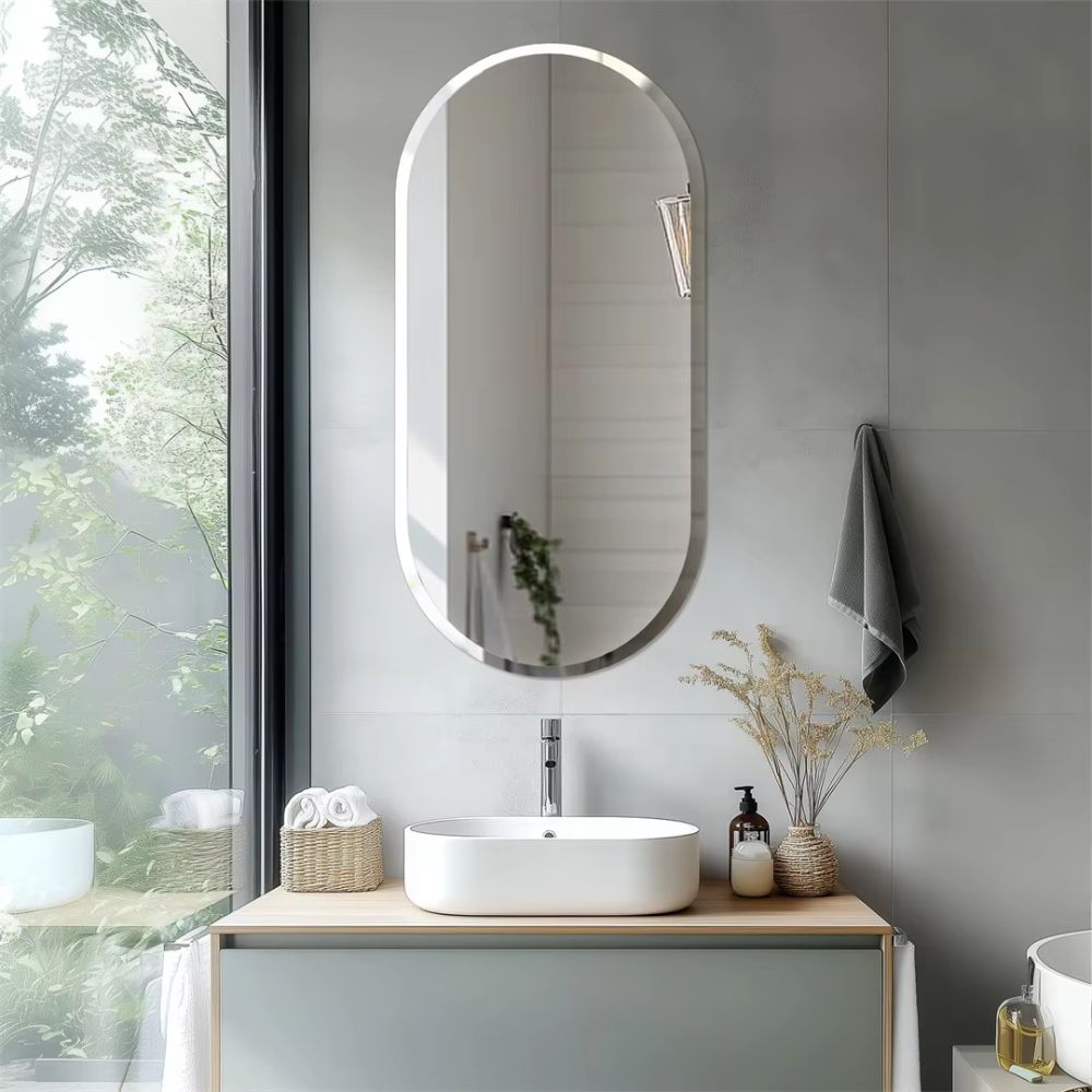 Stylish Frameless Long Oval Bathroom Vanity Mirror with Beveled Edge
