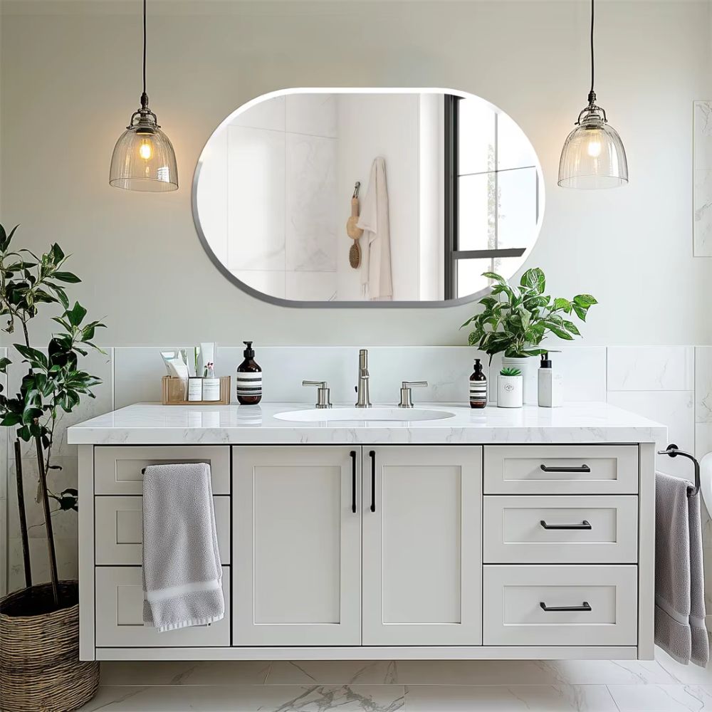 Stylish Frameless Long Oval Bathroom Vanity Mirror with Beveled Edge