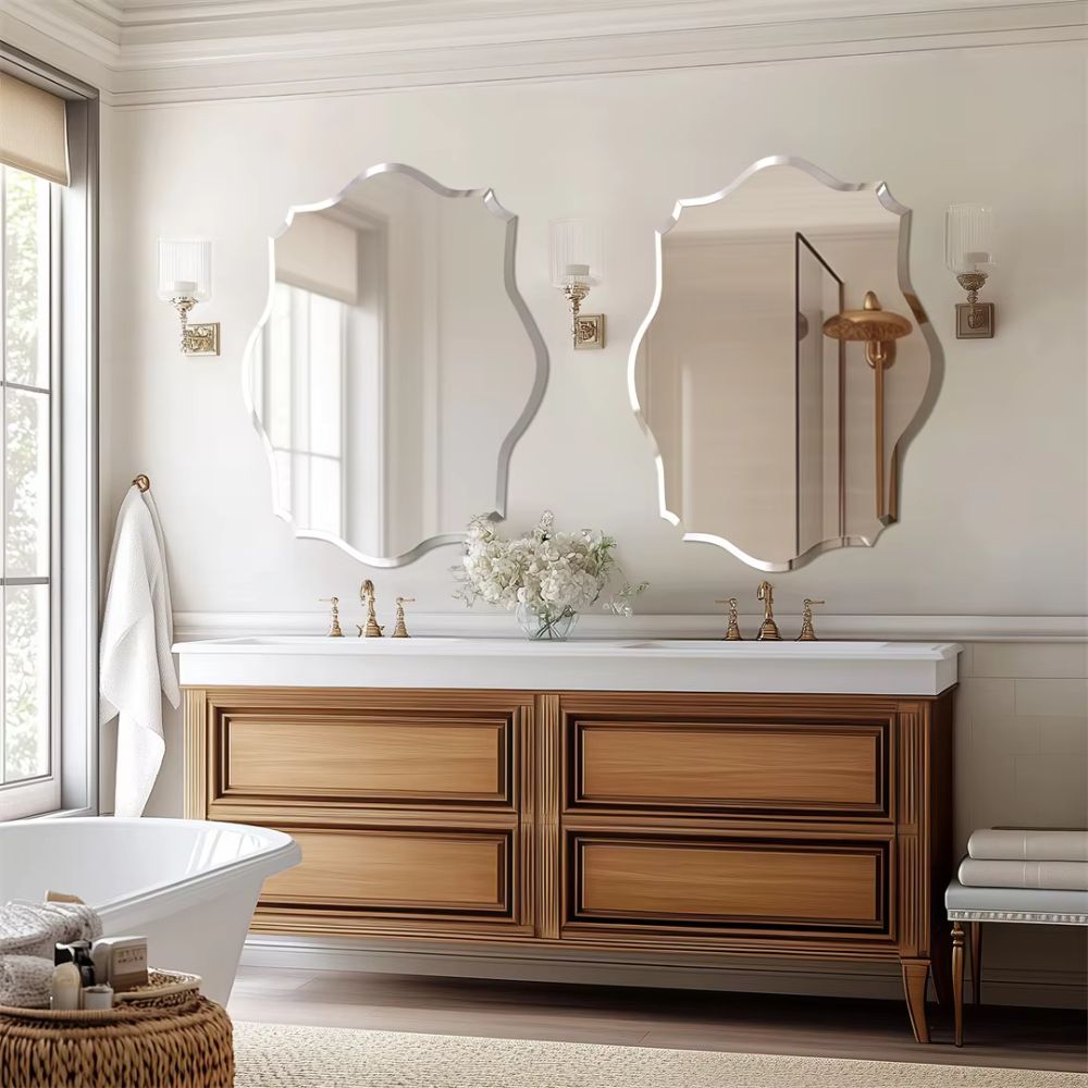 Asymmetrical Frameless Wall Mirror with Beveled Edge