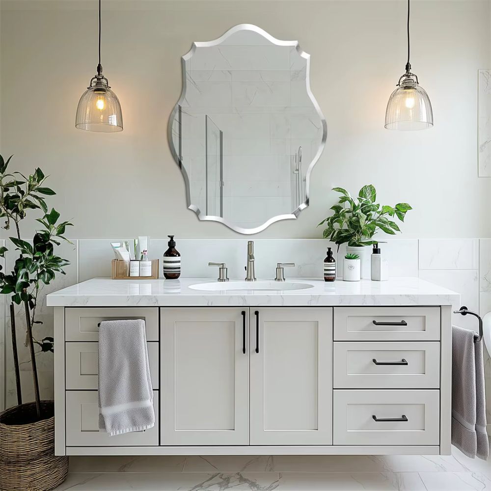 Asymmetrical Frameless Wall Mirror with Beveled Edge