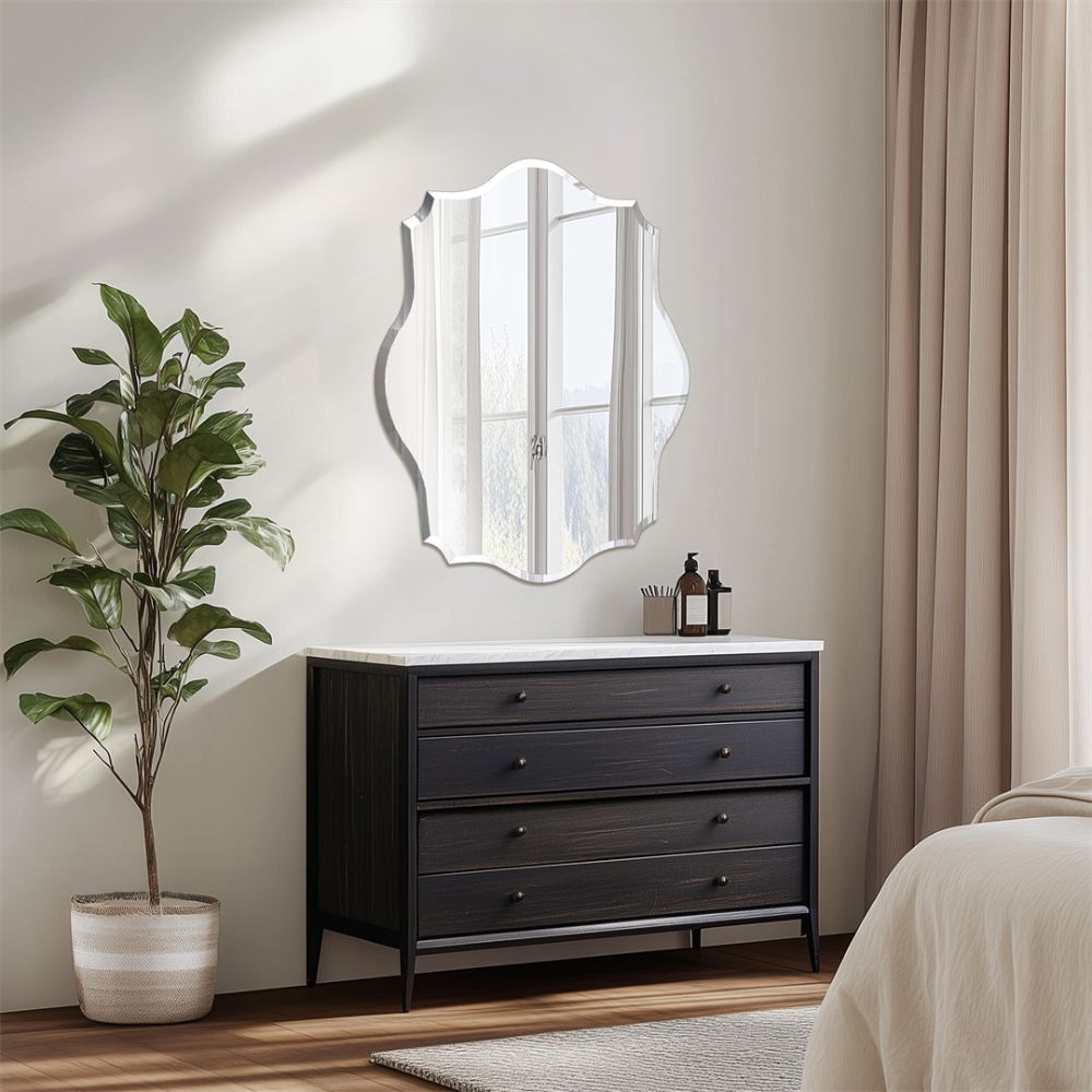 Asymmetrical Frameless Wall Mirror with Beveled Edge