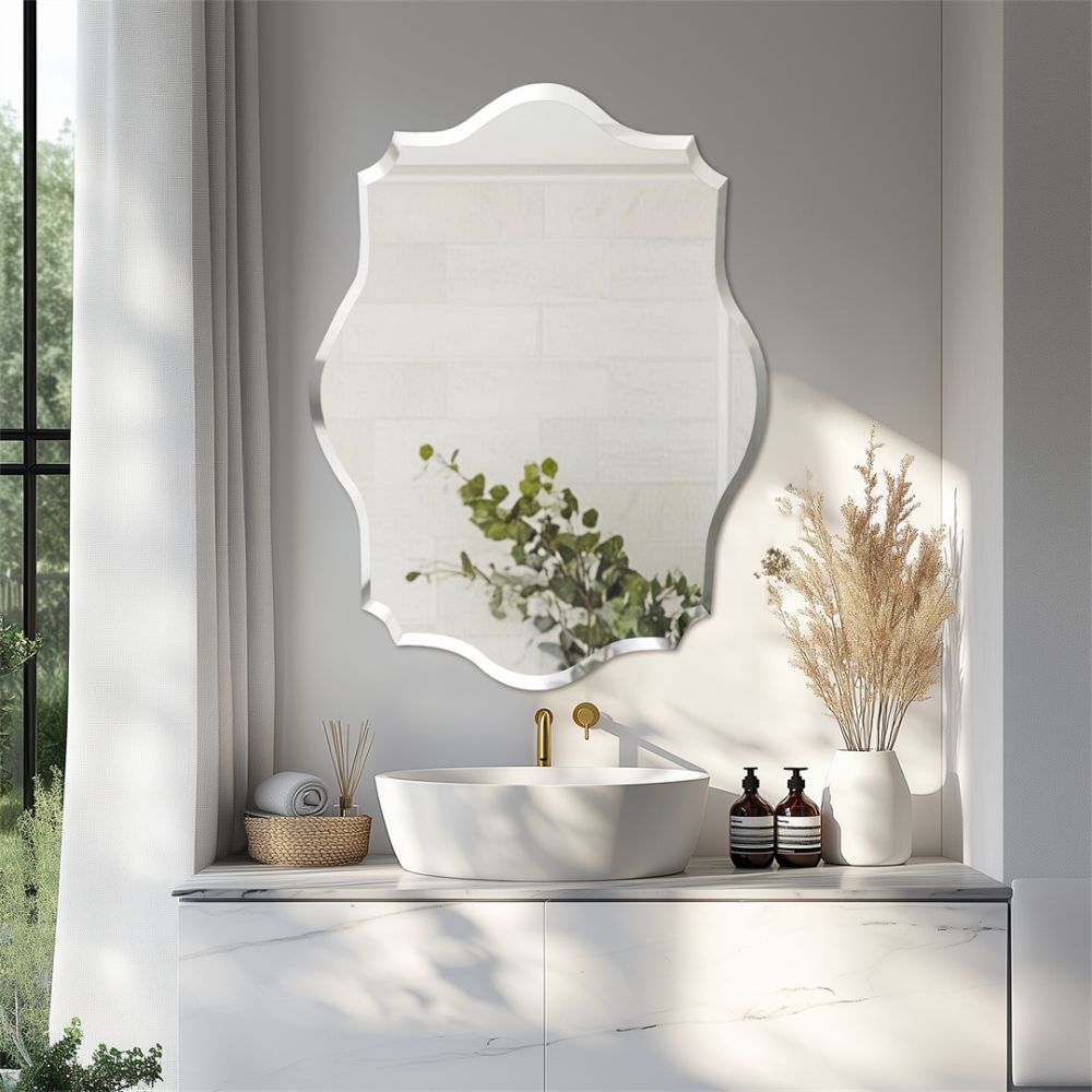 Asymmetrical Frameless Wall Mirror with Beveled Edge