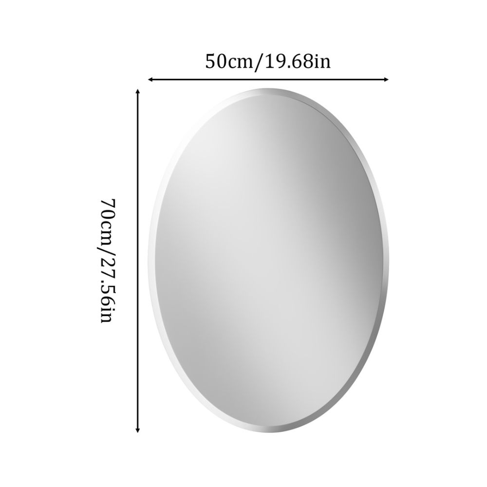 Frameless Silver Oval Vanity Mirror Beveled Edge Art Wall Decor