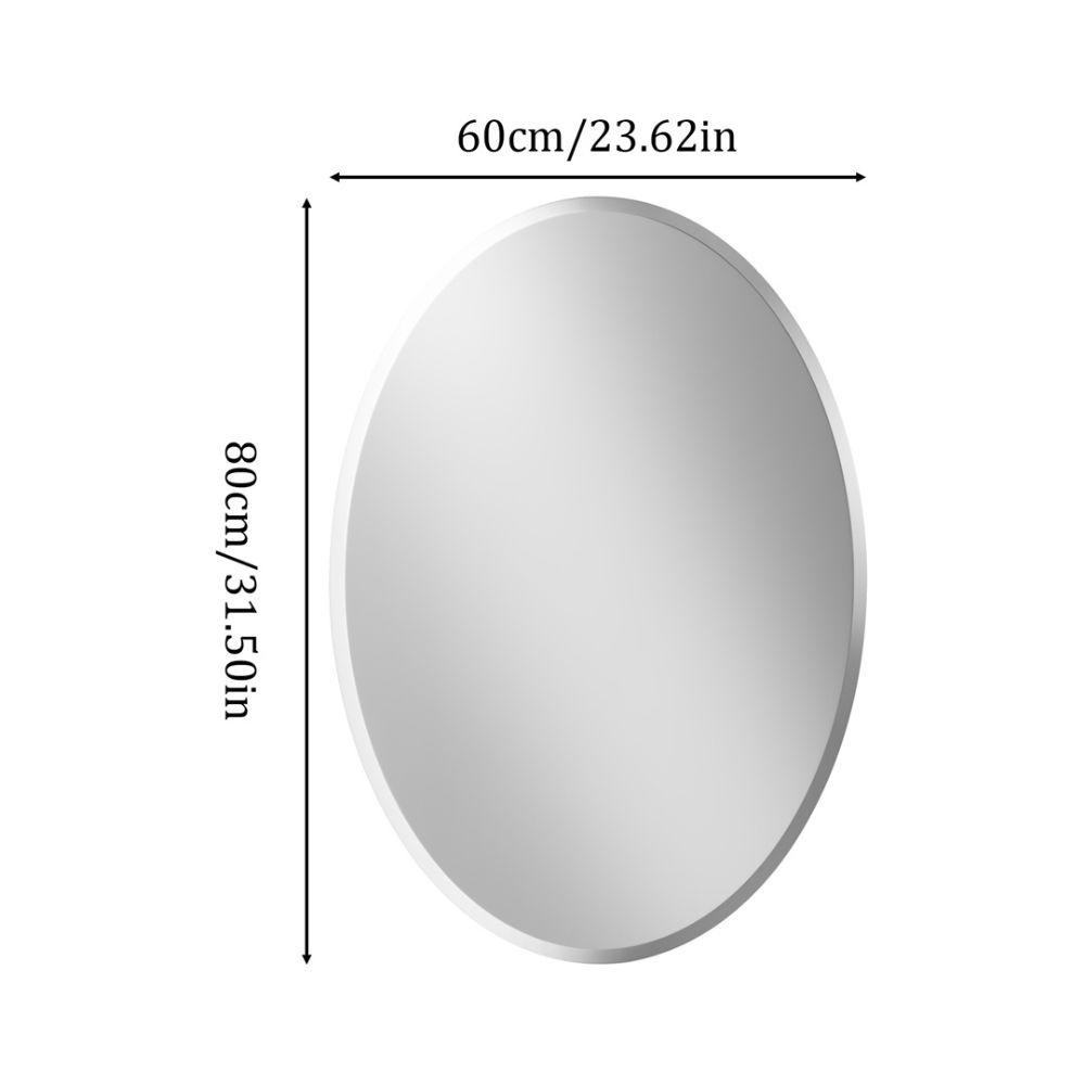 Frameless Silver Oval Vanity Mirror Beveled Edge Art Wall Decor