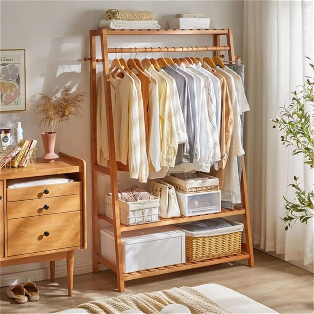 Bamboo Garment Rack for Heavy-Duty Clothing Storage