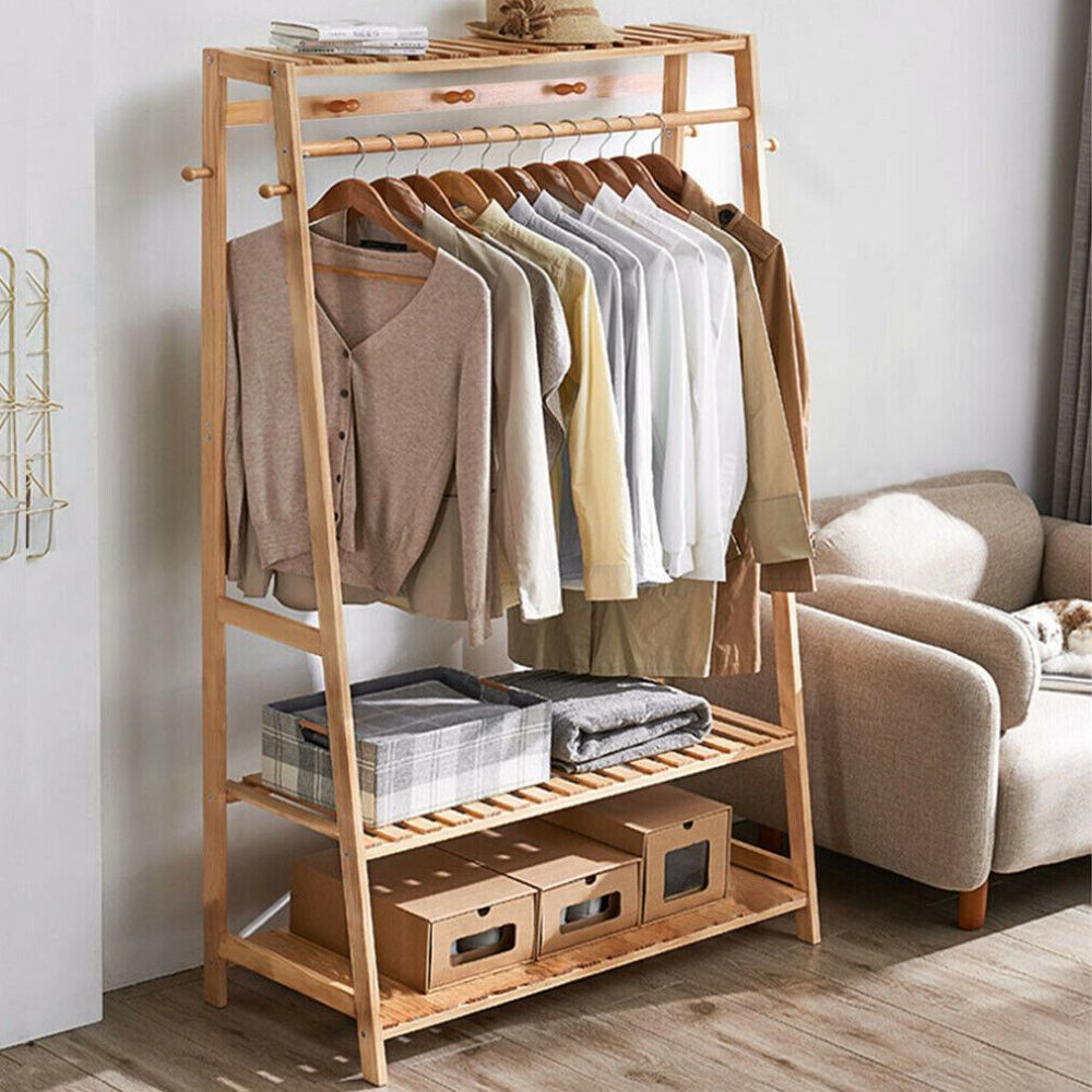 Bamboo Garment Rack for Heavy-Duty Clothing Storage