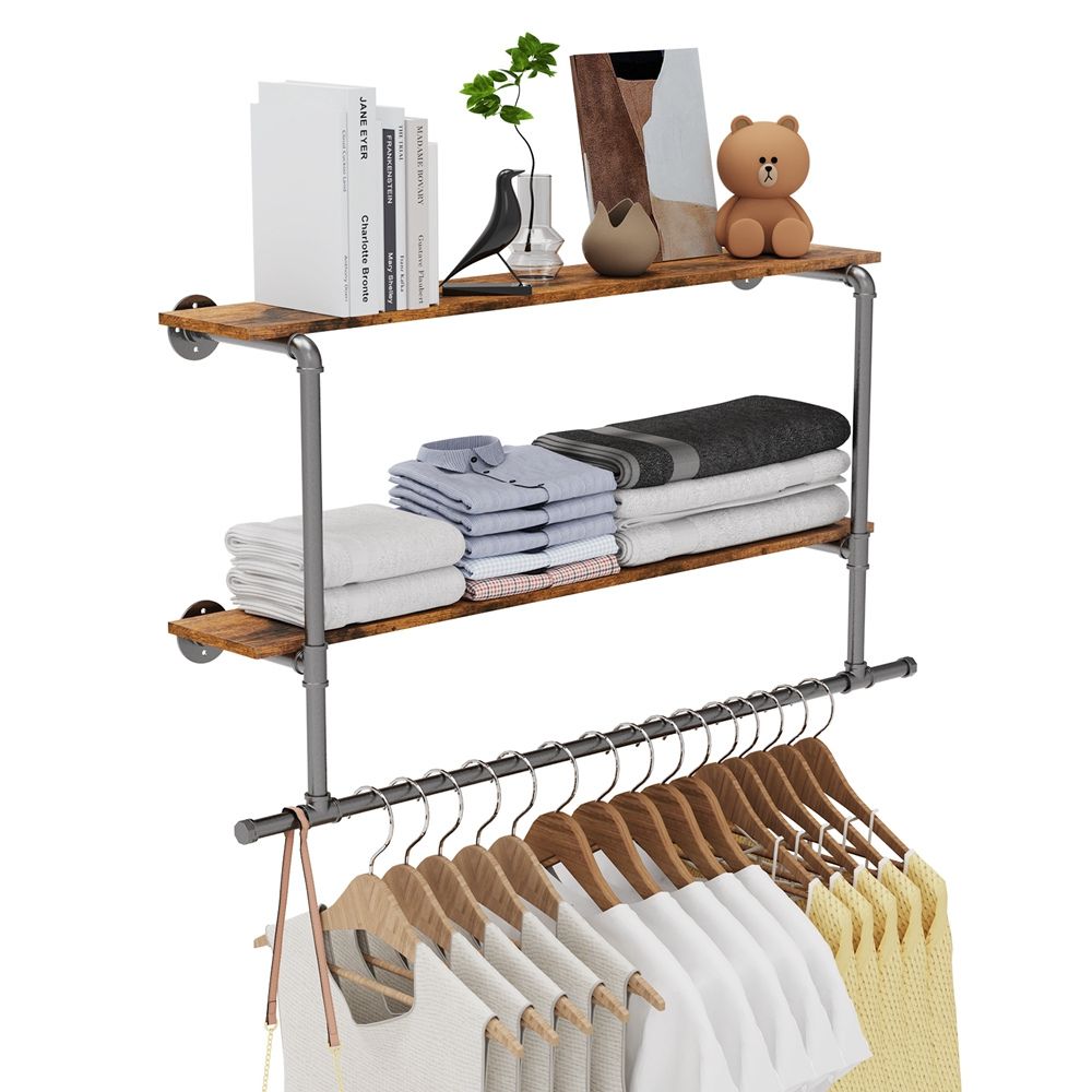 Industrial Pipe Coat Rack with 2 Shelves