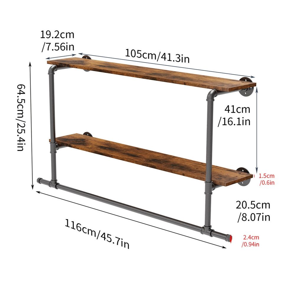 Industrial Pipe Coat Rack with 2 Shelves