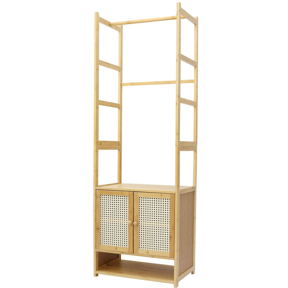 Freestanding Bamboo Clothes Rack with Shoe Cabinet
