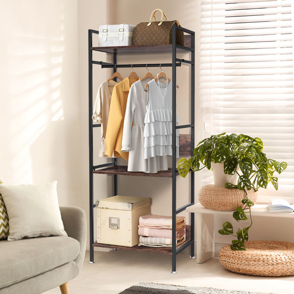 Freestanding Garment Storage Coat Rack with Shelves