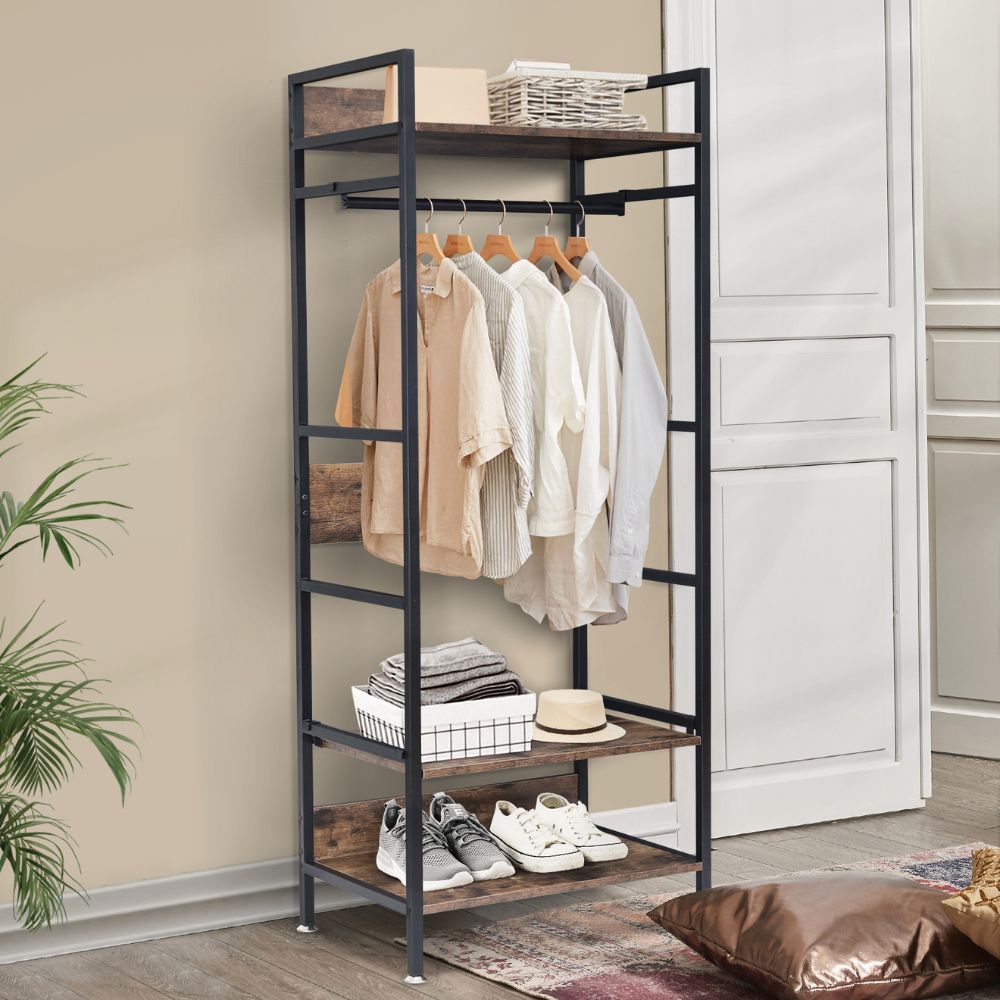 Freestanding Garment Storage Coat Rack with Shelves
