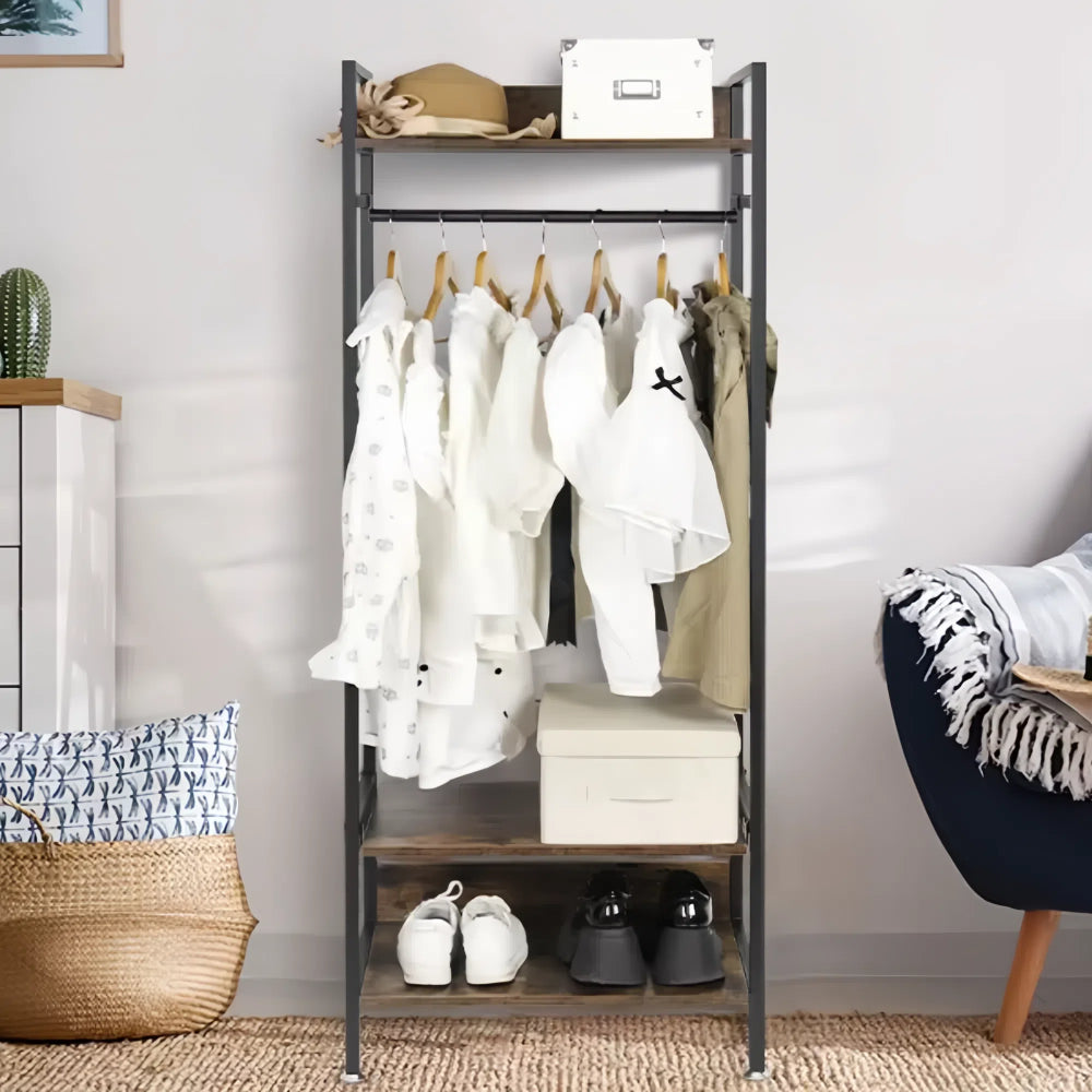 Freestanding Garment Storage Coat Rack with Shelves