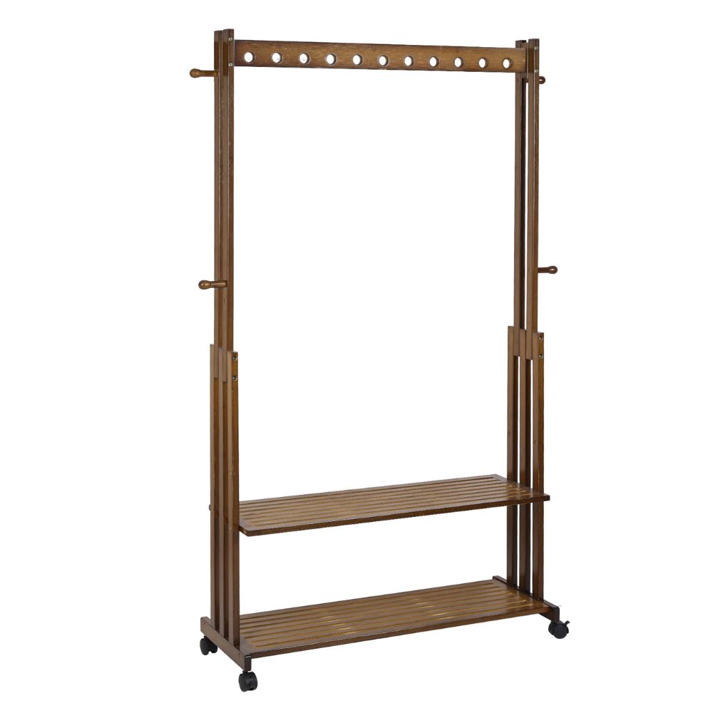 Bamboo Clothes Rack Stand with Wheels