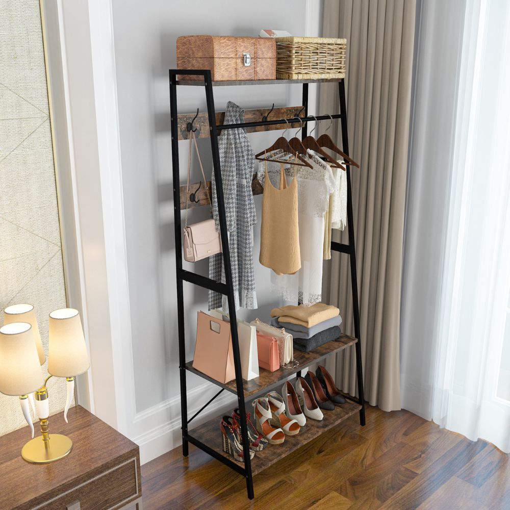 3-Tier Heavy Duty Garment Rack Wardrobe with Shoe Storage Shelves