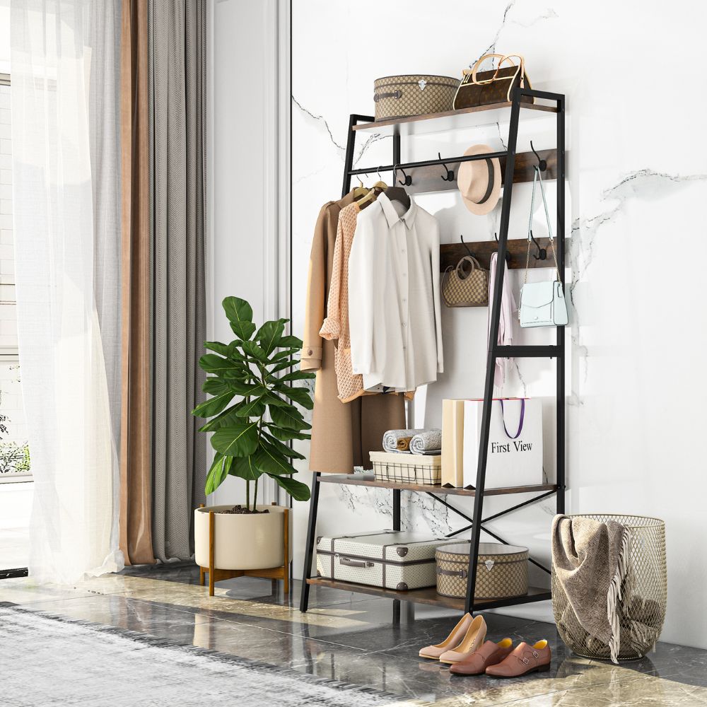 3-Tier Heavy Duty Garment Rack Wardrobe with Shoe Storage Shelves