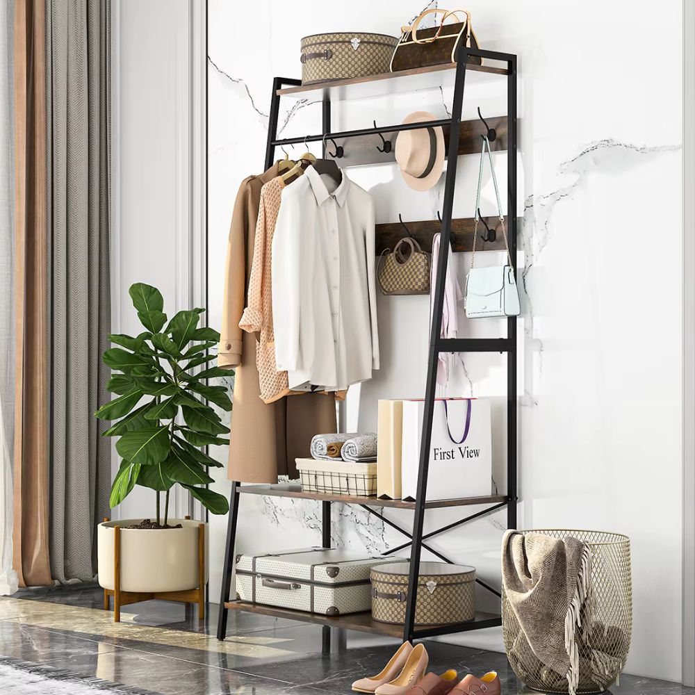 3-Tier Heavy Duty Garment Rack Wardrobe with Shoe Storage Shelves