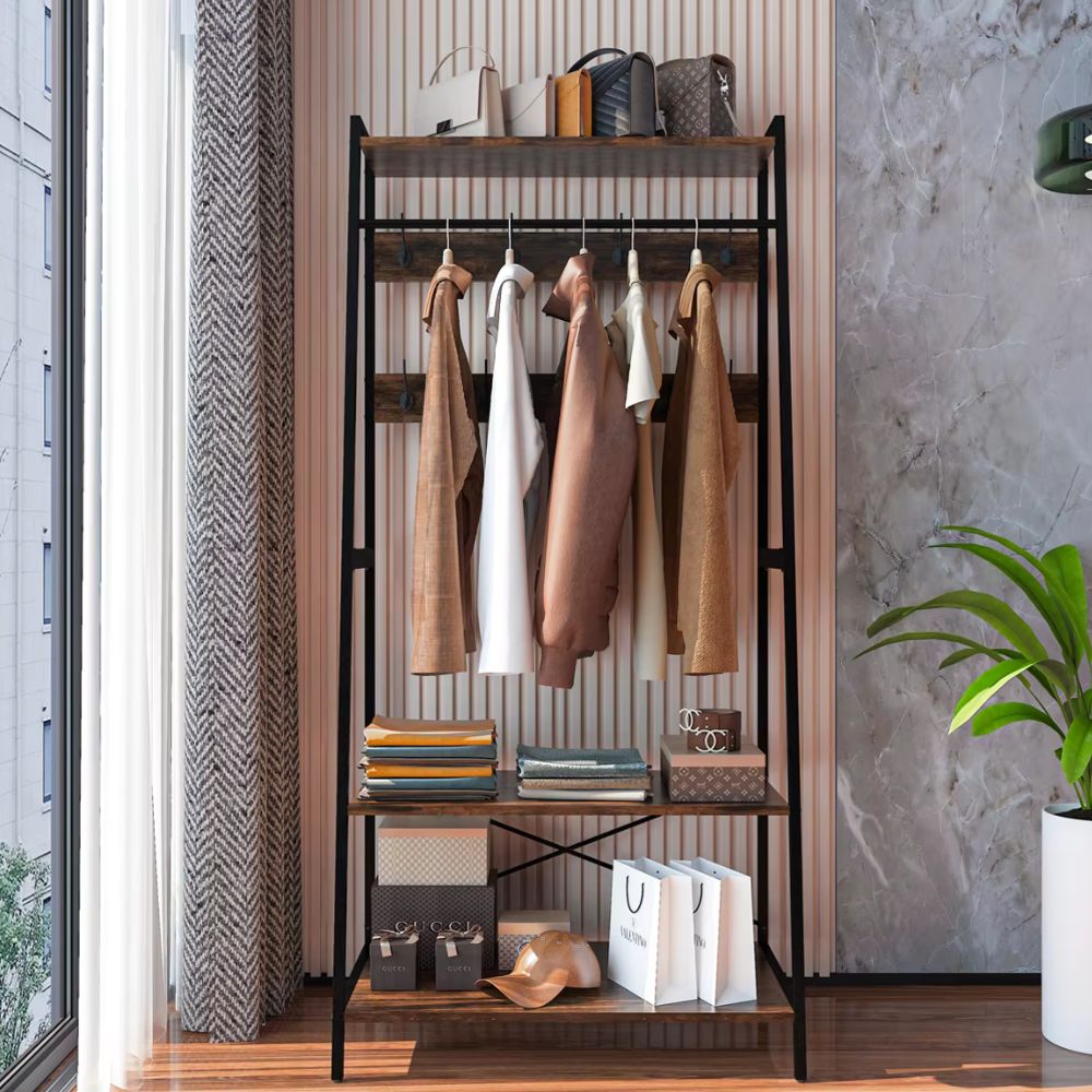 3-Tier Heavy Duty Garment Rack Wardrobe with Shoe Storage Shelves