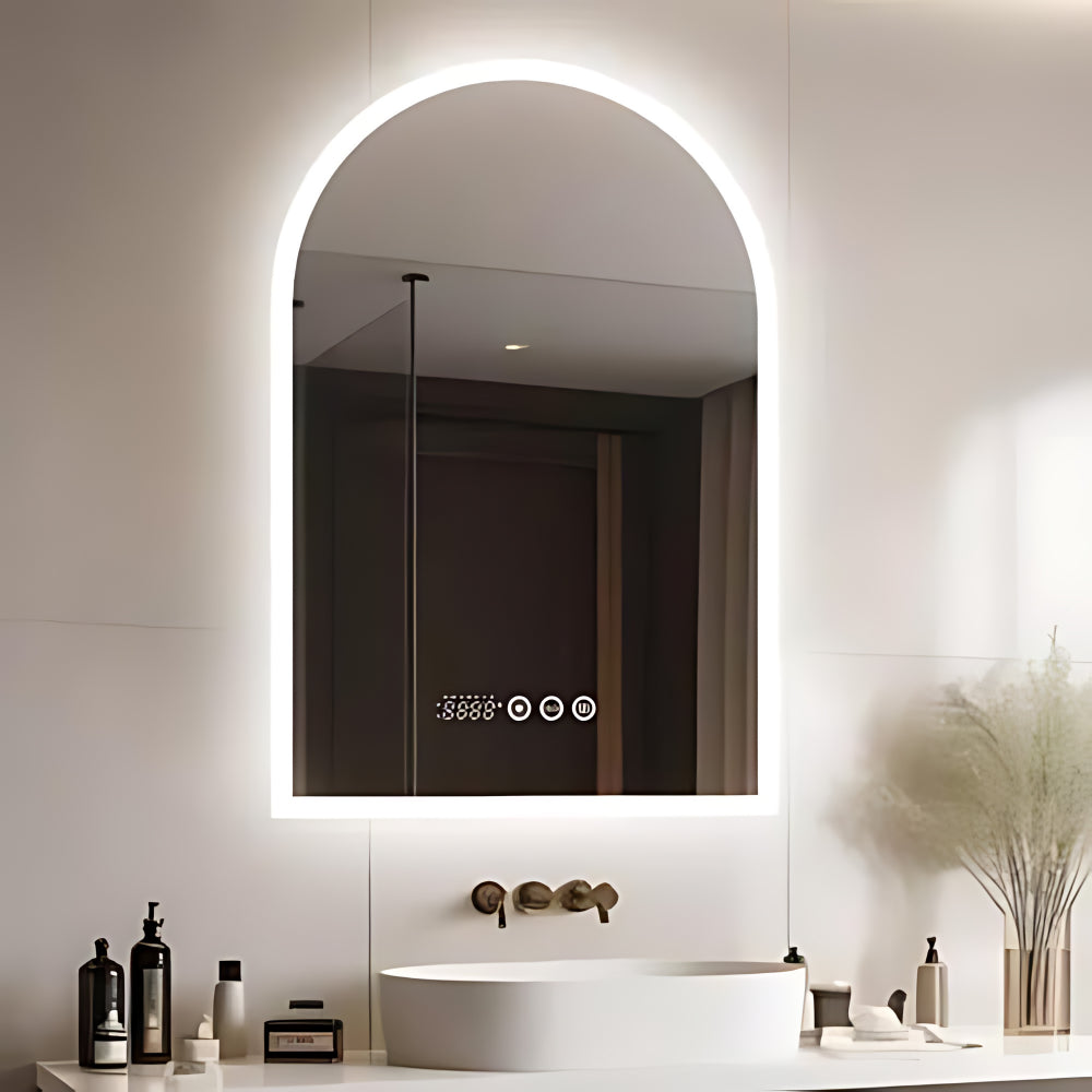 Chic Backlit Bathroom Vanity Mirror with Time and Temperature Display
