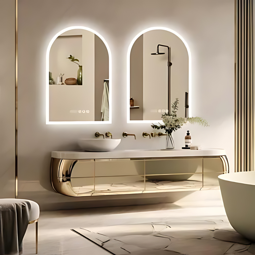 Chic Backlit Bathroom Vanity Mirror with Time and Temperature Display