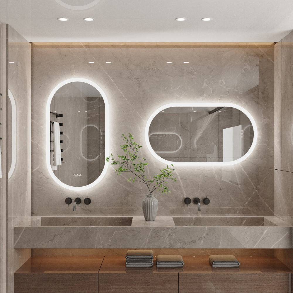 LED Backlit Bathroom Mirror - Touch Sensor, 3 Color Dimmable, Defog Function