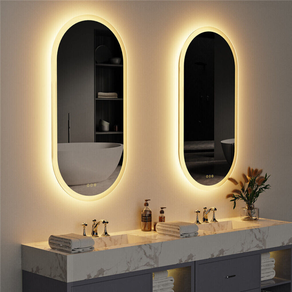 LED Backlit Bathroom Mirror - Touch Sensor, 3 Color Dimmable, Defog Function