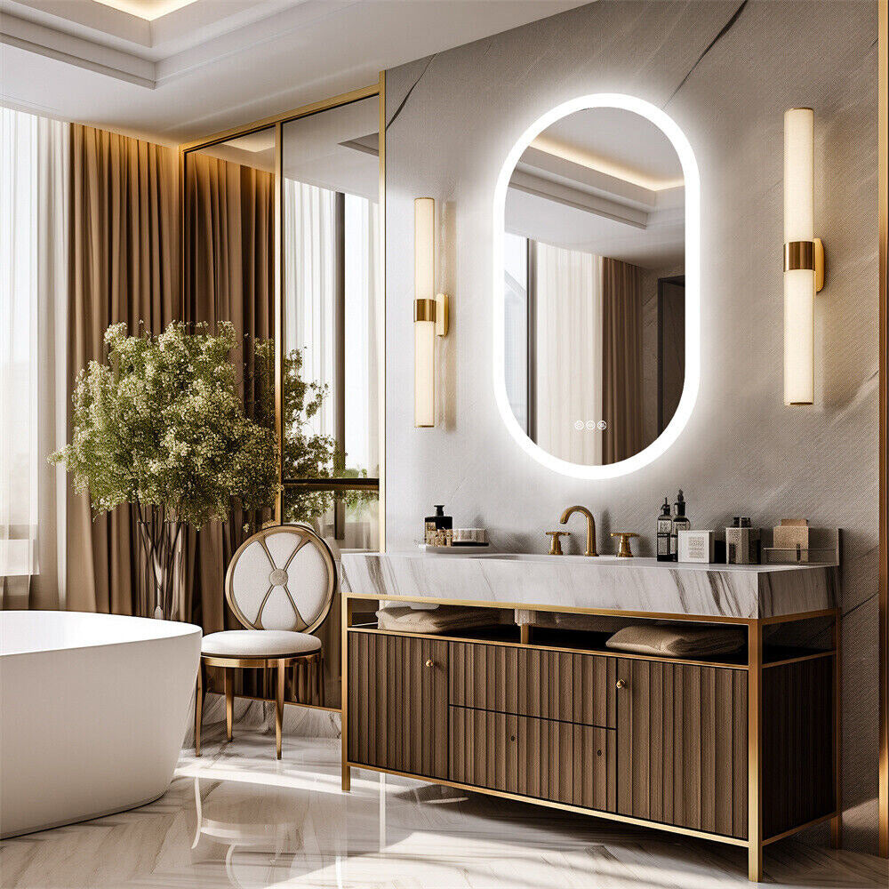 LED Backlit Bathroom Mirror - Touch Sensor, 3 Color Dimmable, Defog Function