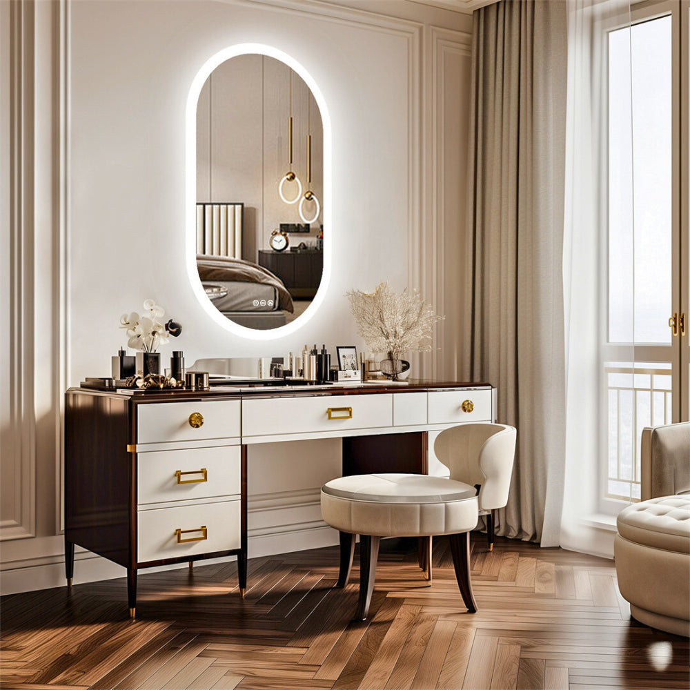 LED Backlit Bathroom Mirror - Touch Sensor, 3 Color Dimmable, Defog Function