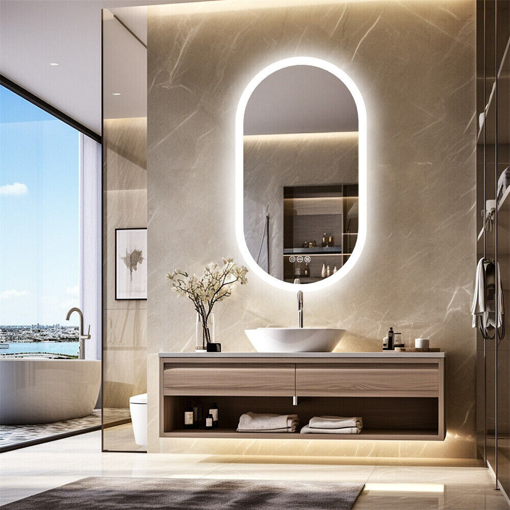 LED Backlit Bathroom Mirror - Touch Sensor, 3 Color Dimmable, Defog Function