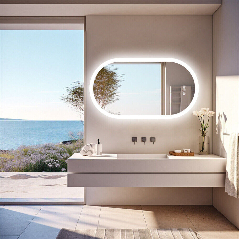 LED Backlit Bathroom Mirror - Touch Sensor, 3 Color Dimmable, Defog Function