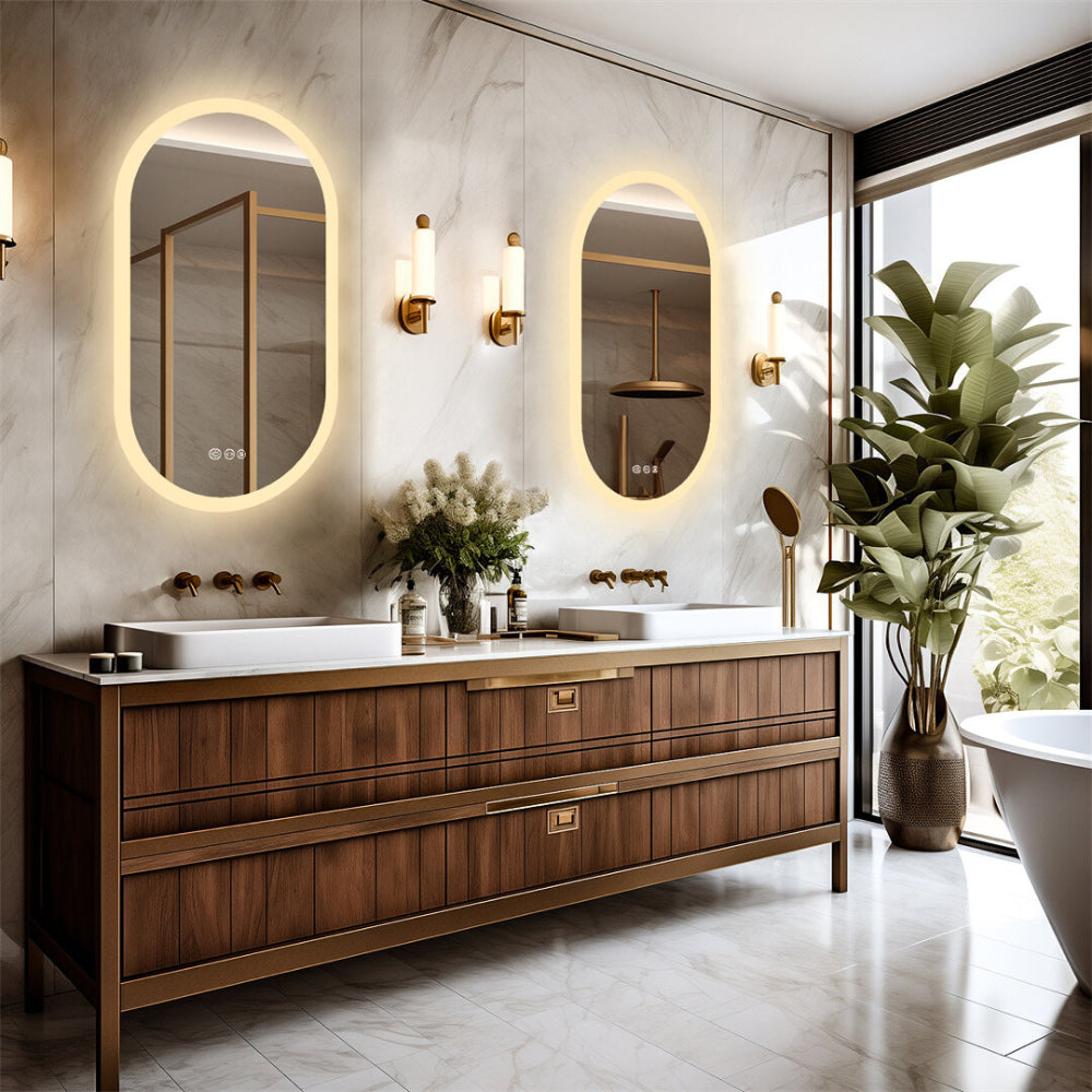 LED Backlit Bathroom Mirror - Touch Sensor, 3 Color Dimmable, Defog Function