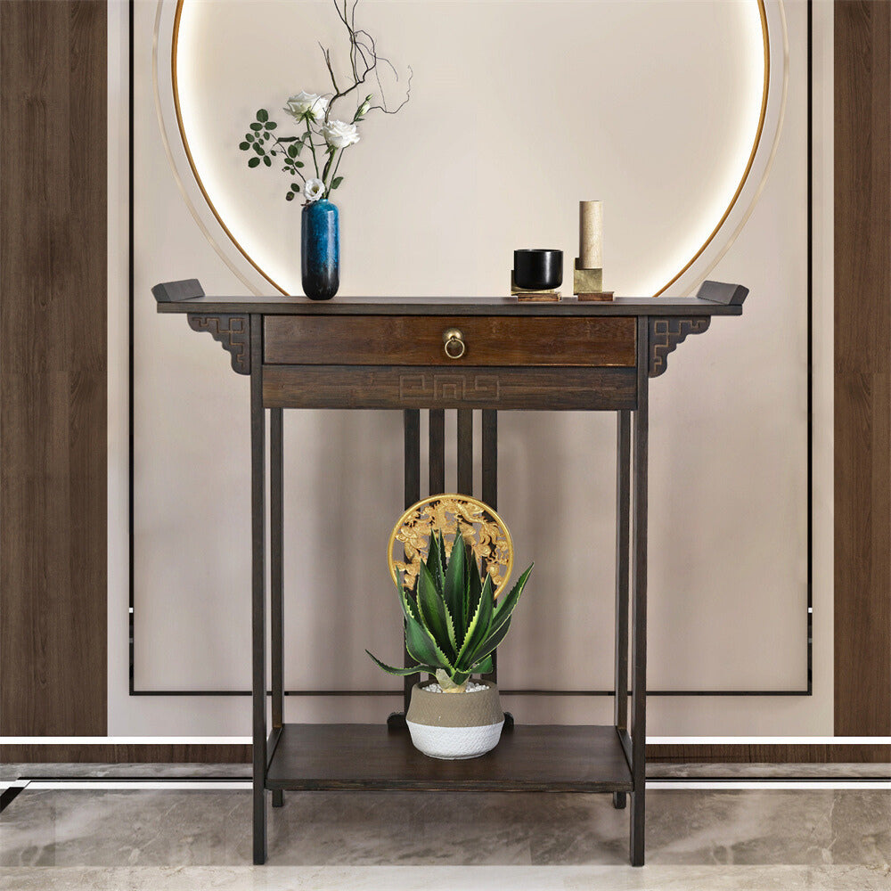 Vintage Wood Console Table with Drawer for Entryway or Living Room