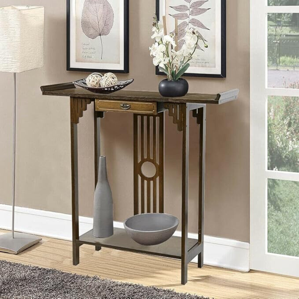 Vintage Wood Console Table with Drawer for Entryway or Living Room