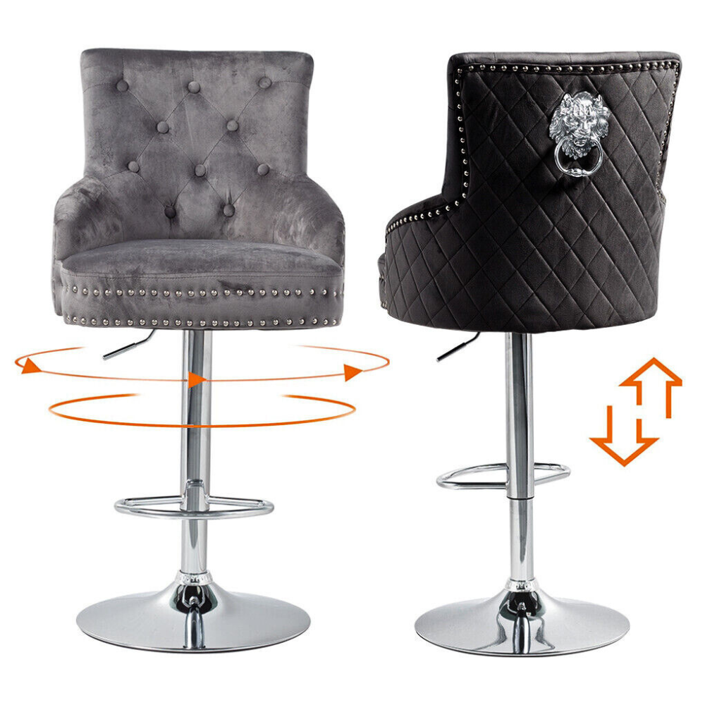 Velvet Swivel Bar Stools with Luxurious Upholstery and Lion Knocker Detail