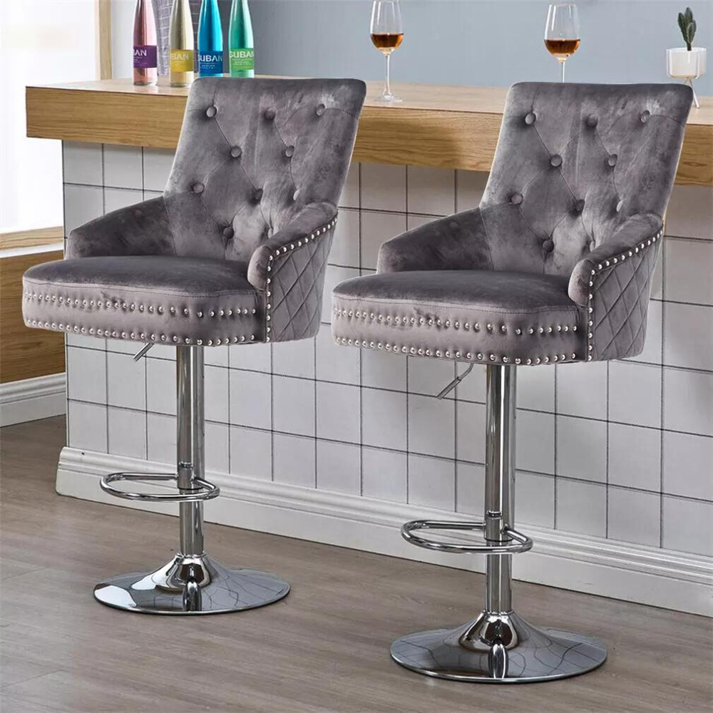 Velvet Swivel Bar Stools with Luxurious Upholstery and Lion Knocker Detail