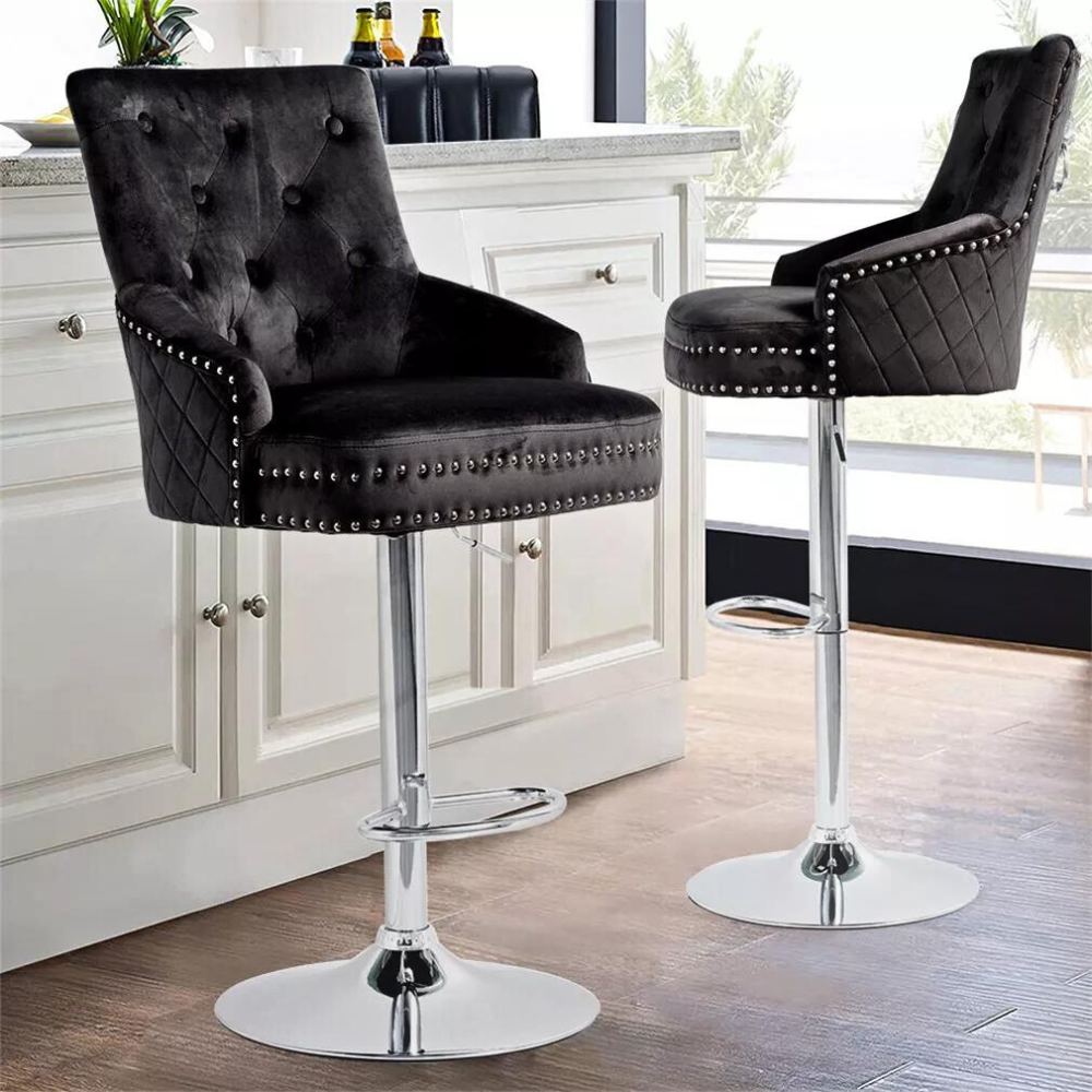 Velvet Swivel Bar Stools with Luxurious Upholstery and Lion Knocker Detail
