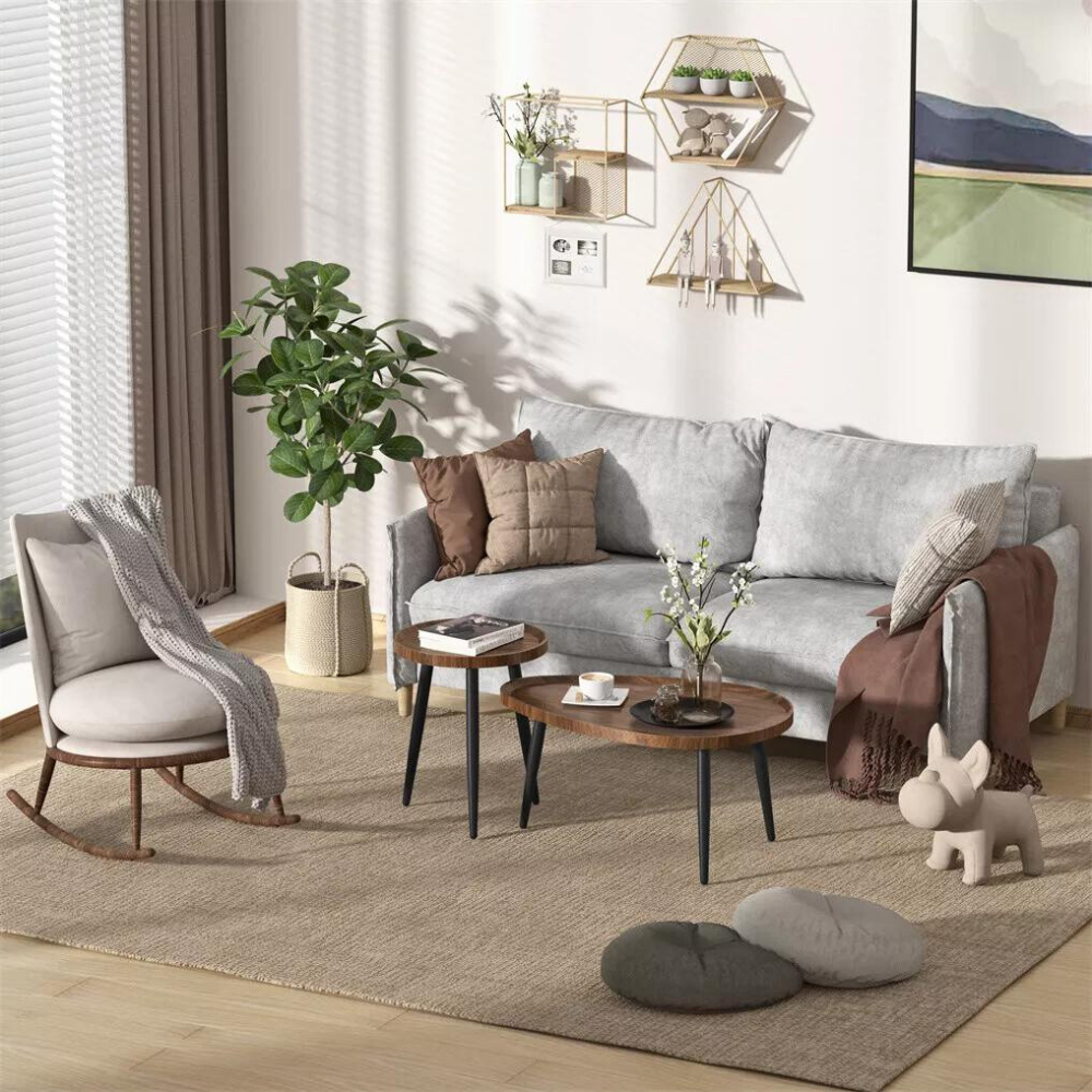 Industrial Coffee Table Set - Wooden Top and Metal Base