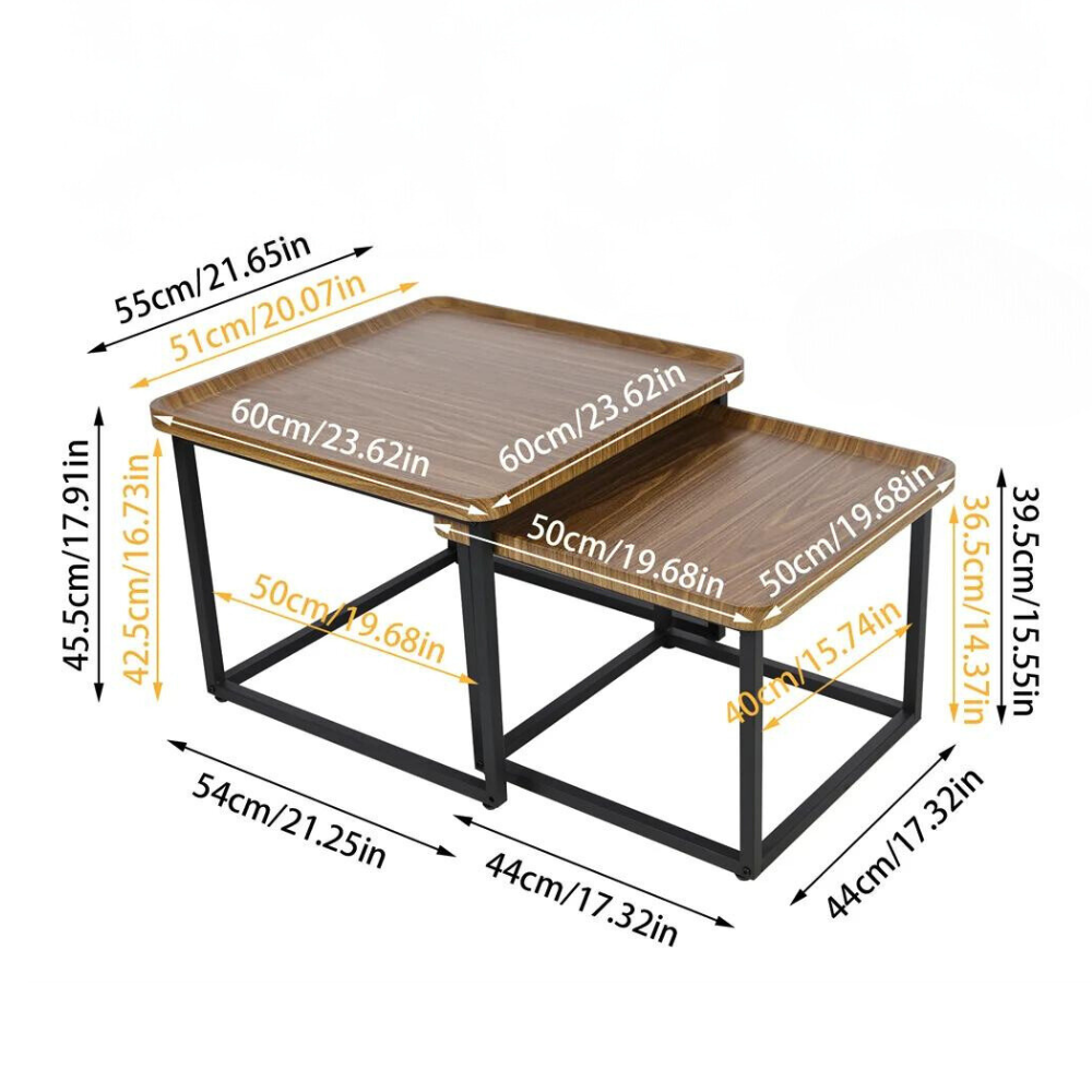 Industrial Coffee Table Set - Wooden Top and Metal Base