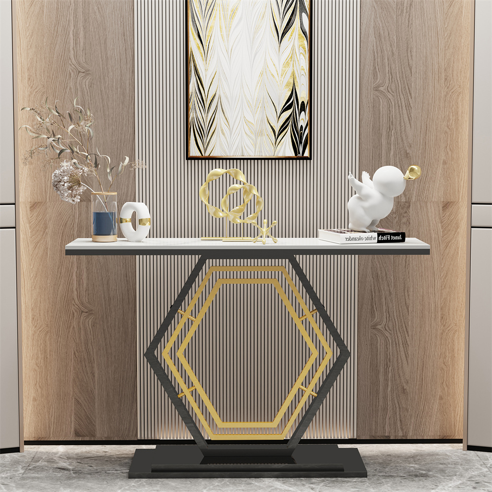 Stylish Console Table with Geometric Design and Durable Sintered Stone Top