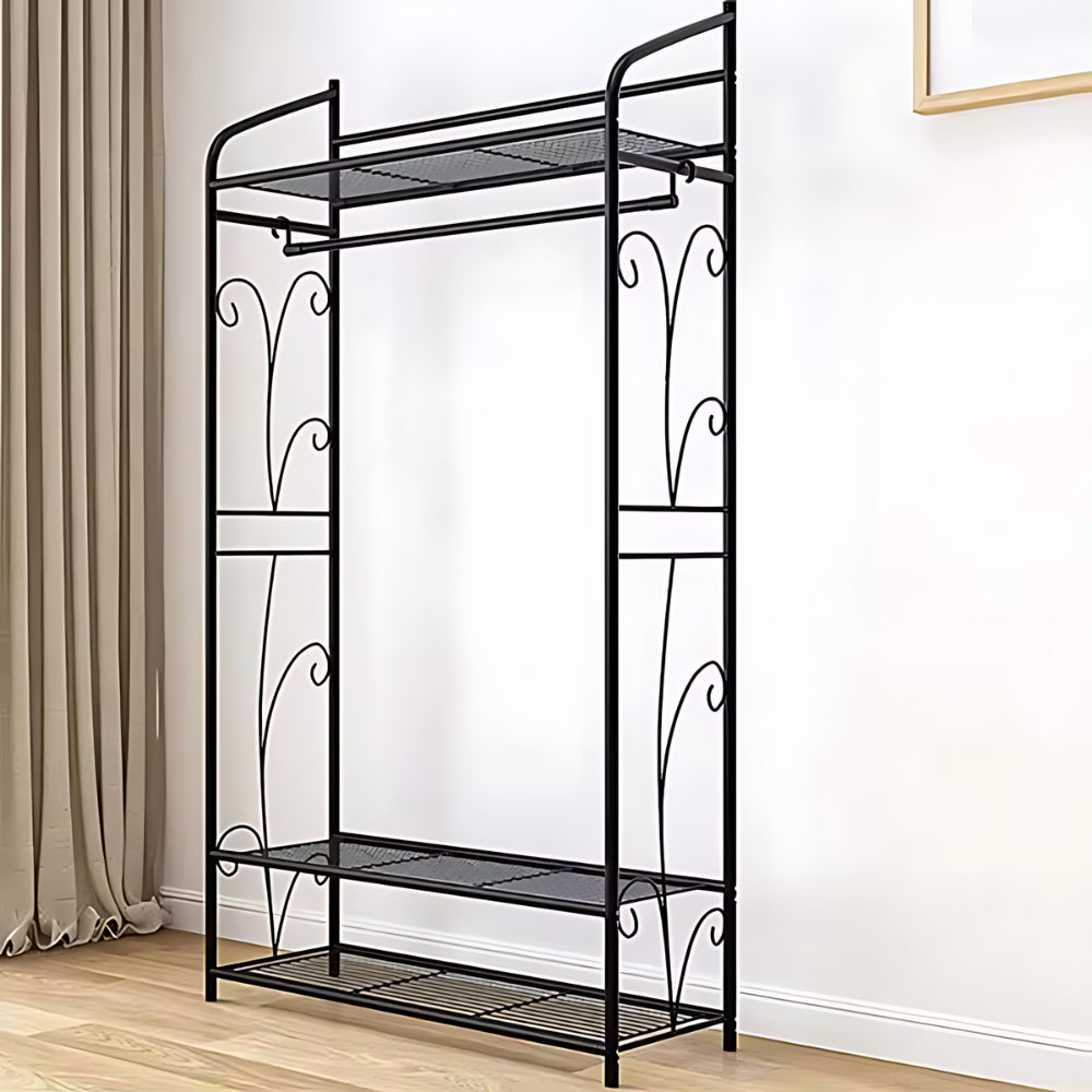 Black Metal Heavy Duty Clothes Rail Clothes Rack with 2 Shelf Storage Shelves