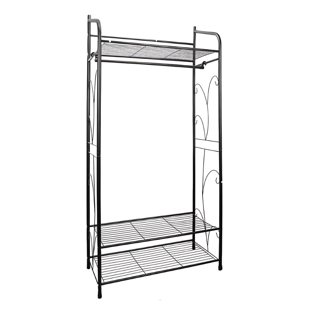 Black Metal Heavy Duty Clothes Rail Clothes Rack with 2 Shelf Storage Shelves