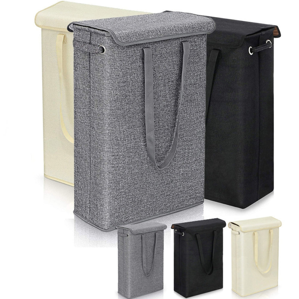 Slim Laundry Basket with Cover Space Foldable Laundry Hamper Collapsible