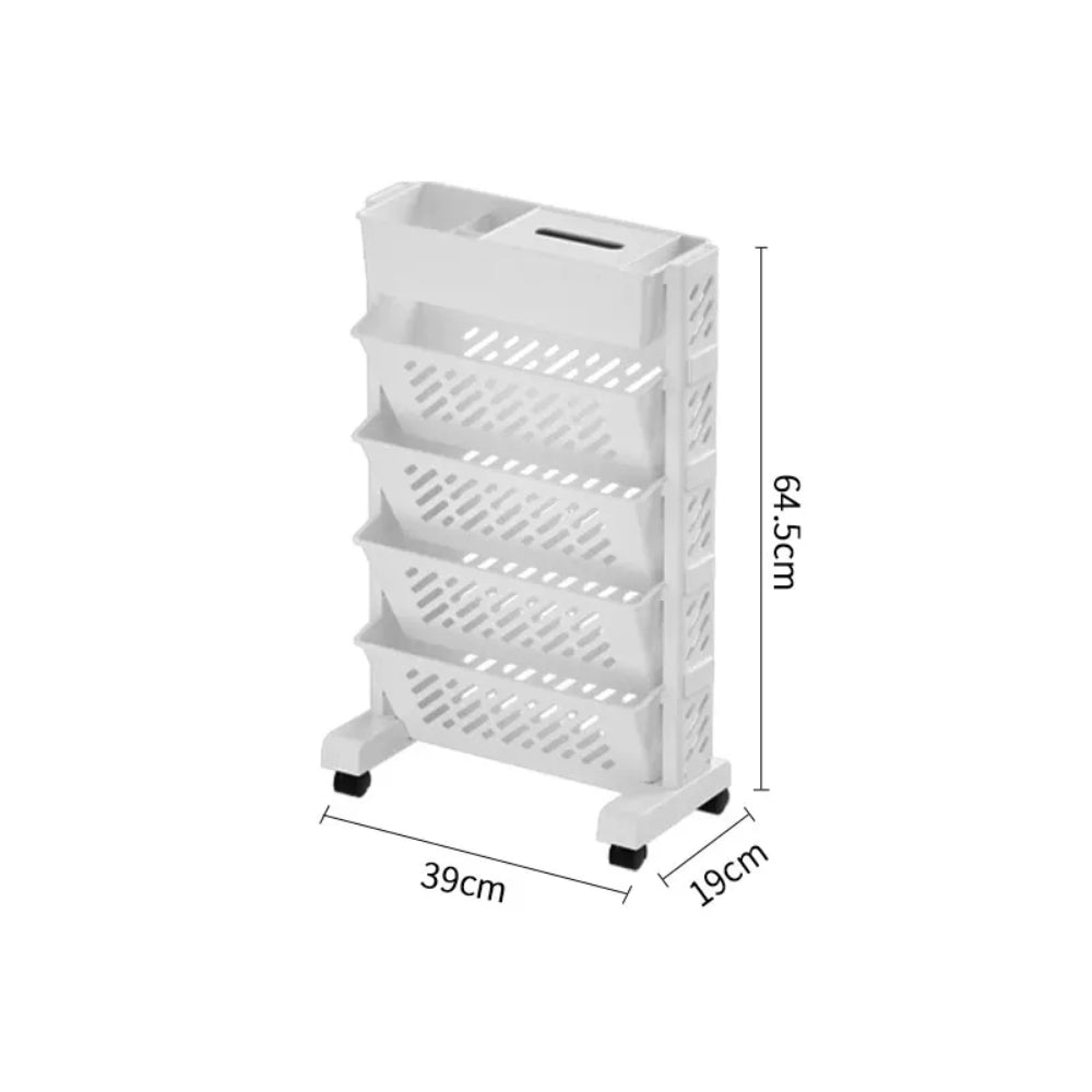 Floor Mounted Movable Bookshelf with Wheels Classroom Desk Storage Rack_7